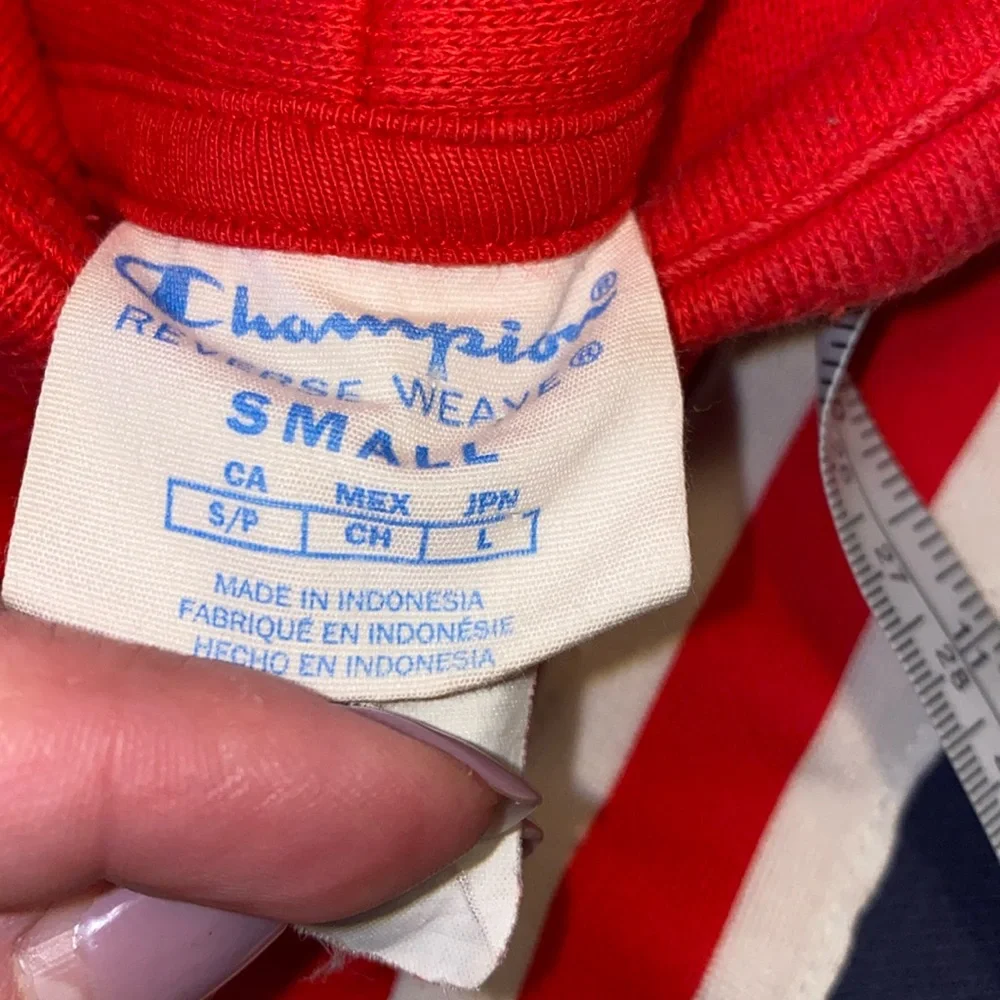 Vintage 90’s Champion Red White & Blue Reverse Weave Hoodie Size Small